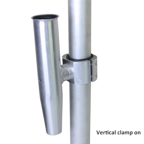 2 PCS T-Top Rod Holder Single Aluminum clamp on fit 1.5",1.875",2" inch Horizontal or Vertical Fishing Boat Tower/Leaning Post/Rail - color: Silver