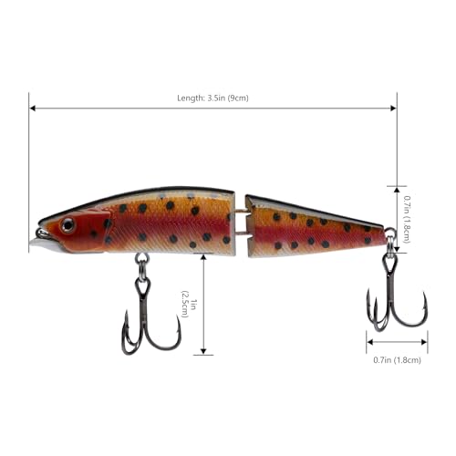 BASSROCK Minnow Swimbait Bass Trout Fishing Lure with Movable Lip Hard Bait 3.5” 1/2oz - color: Rainbow