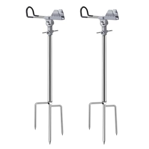 Fishing Rod Holders, 360 Degree Adjustable Fishing Pole Holders for Ground, Multifunctional Stainless Steel Beach Fishing Rod Holder Fishing Gifts for Men - color: Silver