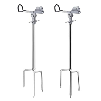 Fishing Rod Holders, 360 Degree Adjustable Fishing Pole Holders for Ground, Multifunctional Stainless Steel Beach Fishing Rod Holder Fishing Gifts for Men - color: Silver