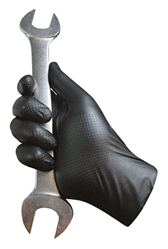 Grippaz 8 Mil Nitrile Disposable Gloves 50-Pack, Fish Scale Grip, Chemical & Oil Resistant, Black, X-Large (G21091-XL) - size: X-Large