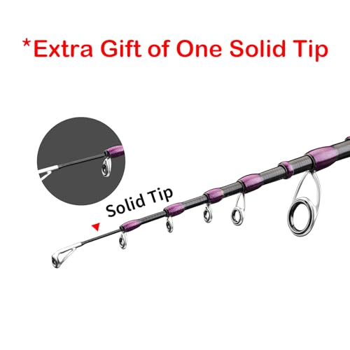 PURELURE Telescopic Fishing Rod Spinning & Casting Travel Rod Ultralight 5' | Fuji Alconite Ring, Detachable Handle Closed Length 9.8in, Spare Carbon Solid Tip, Solid Wood Reel Seat, Cork Handle - style: Fuji Spin - 5'1'' - Ultralight - Moderate Fast