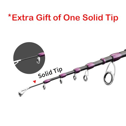 PURELURE Telescopic Fishing Rod Spinning & Casting Travel Rod Ultralight 5' | Fuji Alconite Ring, Detachable Handle Closed Length 9.8in, Spare Carbon Solid Tip, Solid Wood Reel Seat, Cork Handle - style: Fuji Spin - 5'1'' - Ultralight - Moderate Fast