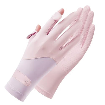 Eohak Women UV Sun Protection Gloves Full Finger Touchscreen Gloves Summer Outdoor Cyling Driving Gloves - color: Pink