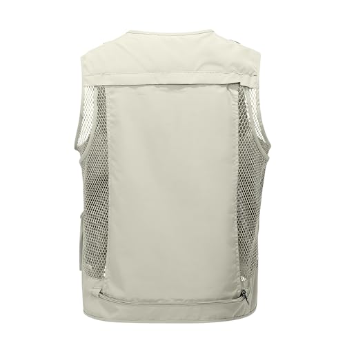 Men's Fishing Vest Casual Utility Lightweight Cargo Vest with Multi Pockets Outdoor Safari Photo Travel Jacket Vest - color: Y004- Beige, size: XX-Large