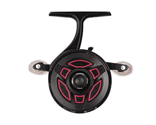 13 Fishing - Descent Aluminum - Inline Ice Fishing Reel - 2.7:1 Gear Ratio - Left Hand Retrieve (Aluminum Spool Gen 2 Design) - D2AL-2.7-LH, Black/Red