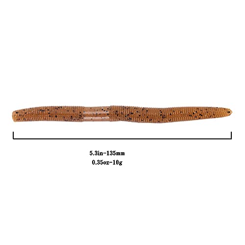 Soft Plastic Bass Fishing Lure 5.3" Senko Style Worms-Salt Impregnation, Ribbed Design Slow Sinking Swimbaits - color: 02-Carolina pumpkin