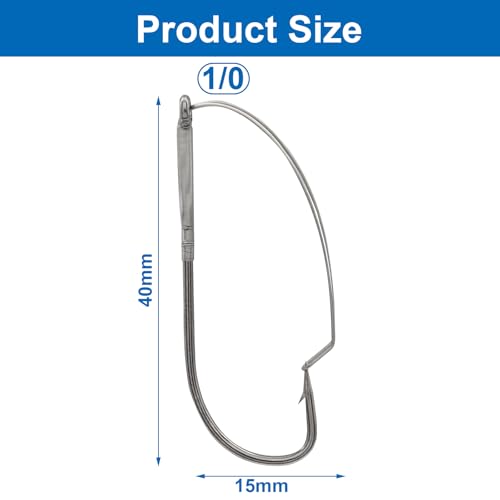 Weedless Wacky Rig Hooks - Super Strong Bass Fishing Hooks with Wire Guard, Sharp High Carbon Steel Metal Hooks for Freshwater & Saltwater - size: 1/0