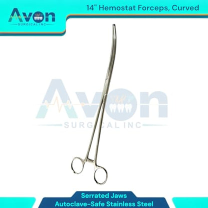 Locking Hemostat Pean Forceps Clamps 14in Long Reach - Curved Serrated Jaws - Stainless Steel - Multi-Puropose Pliers for Crafts, Hobby, Fishing, Veterinary, Lab, and More