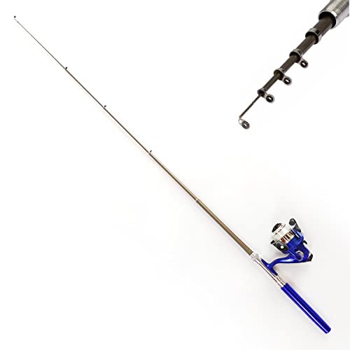 Compact Pocket Telescopic 38inch Mini Pen Fishing Rod Spinning Reel Combos Pen Folded Fishing Pole Spinning Wheel Gift for River, Lake, Reservoir, Ice Fishing and So On - color: Blue