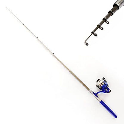 Compact Pocket Telescopic 38inch Mini Pen Fishing Rod Spinning Reel Combos Pen Folded Fishing Pole Spinning Wheel Gift for River, Lake, Reservoir, Ice Fishing and So On - color: Blue
