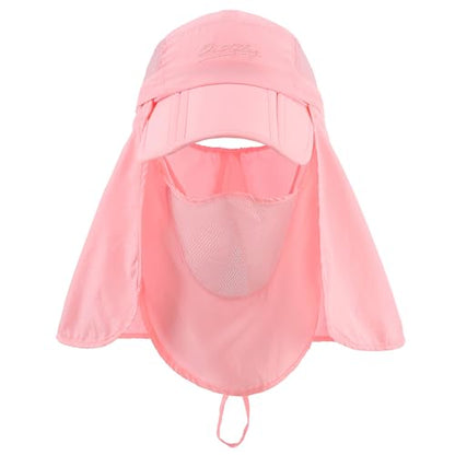 Connectyle Men's Foldable Baseball Sun Cap with Removable Face Mask Neck Flap Cover UPF 50+ Sun Protection Fishing Hiking Hat - color: Pink