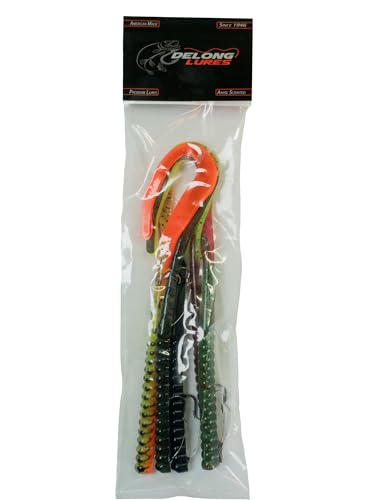 Delong Lures Fishing Lures Bass Set, 10" Pre-Rigged Weedless Swim Bait, Twister Tail Bass Fishing Lures, Extra Durable Soft Plastic Baits for Freshwater - 5 pcs Bass Baits and Lures Pack, Made in USA - color: Watermelon