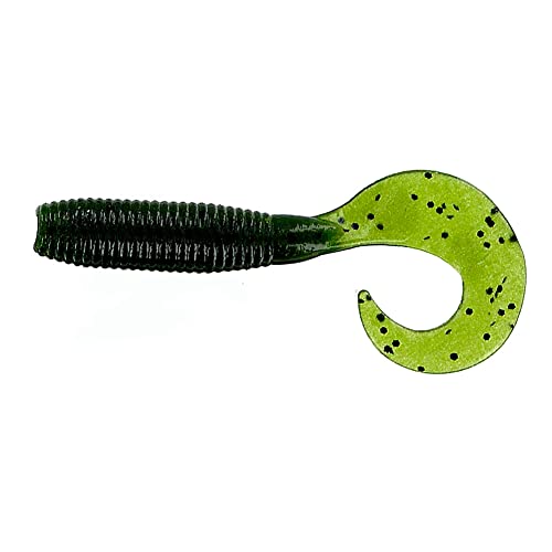 Yamamoto 5 Single Tail Grub Soft Plastic Fishing Angling Swimbait Lures with Tail-Curling Action - 20 Pack - color: WATERMELON W/ LARGE BLACK FLAKE (20 PACK)