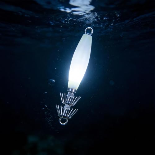 Glow Squid Jigs Kit, 10 Pcs-Maximize Your Night Catch with These High-Intensity Glowing Lures. Saltwater-Ready, Durable Hooks Included in a Convenient Tackle Box for Instant Fishing.