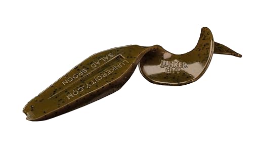 Lunker City Fishing Salad Spoon 5" Frog Bait Soft Plastic Weedless Topwater Bass Lure Wide Action Frogging Tail Texposed Rig, 4 Per Bag, Made in The USA - color: 24 Green Pumpkin