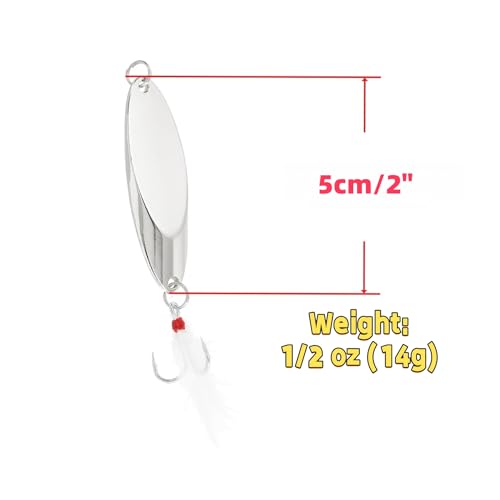 Fishing Spoons Fishing Lures Hard Metal Spinner Baits Reflective Casting Spoon Treble Hooks Jigs for Freshwater Saltwater，5 PCS with Box - color: Silver, size: 1/2oz