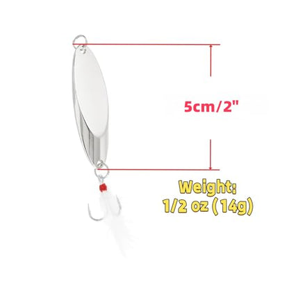 Fishing Spoons Fishing Lures Hard Metal Spinner Baits Reflective Casting Spoon Treble Hooks Jigs for Freshwater Saltwater，5 PCS with Box - color: Silver, size: 1/2oz
