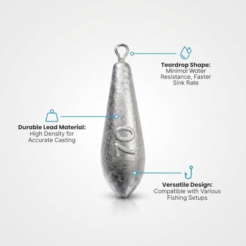 Teardrop Drop Shot Sinkers – Lead Fishing Weights & Sinkers for Bass, Catfish & Surf Fishing – Freshwater & Saltwater – 10 Sizes 1/2oz to 7oz, More Per Pack - style: 70g/2.5oz – 8pcs