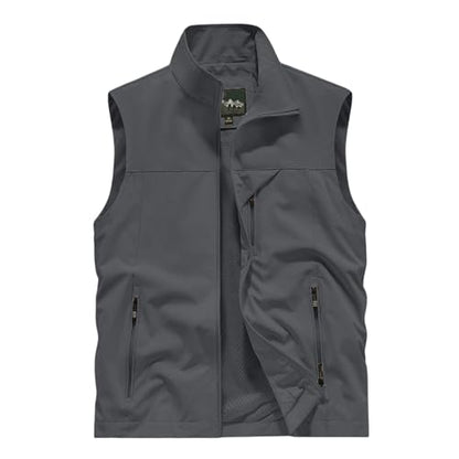 Mens Golf Vest Waterproof Fishing Shirt Zip Up Sleeveless Jacket with Pockets Outdoor Camping Hiking Shirts Travel Photo Vest - color: A06 Gray, size: Small