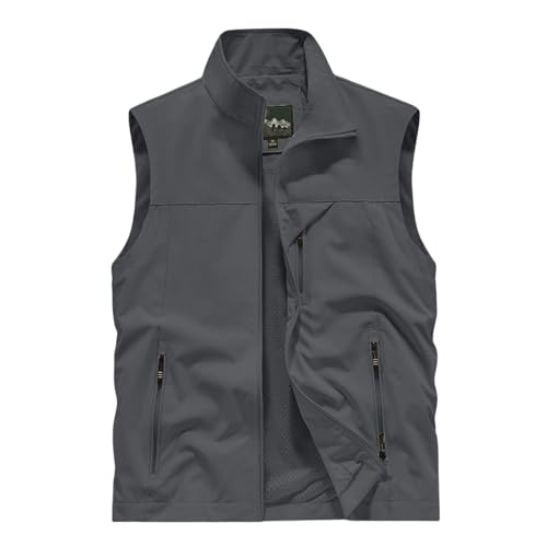 Mens Golf Vest Waterproof Fishing Shirt Zip Up Sleeveless Jacket with Pockets Outdoor Camping Hiking Shirts Travel Photo Vest - color: A06 Gray, size: Large