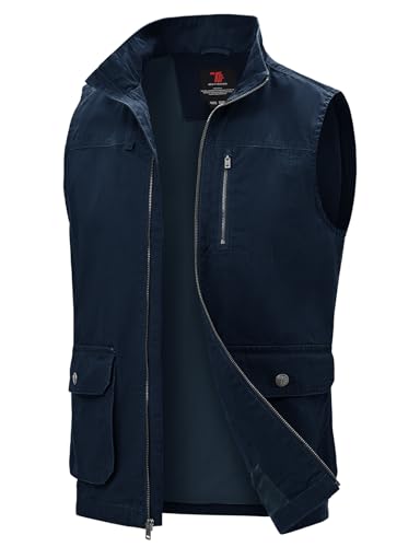 TBMPOY Men's Lightweight Vest Cotton Stylish Sleeveless Travel Casual Work Canvas Outerwear Utility Jacket Fishing Hiking - color: Navy, size: Small