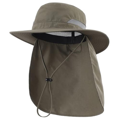 Connectyle UPF 50+ Wide Brim Sun Hat for Men Women UV Protection Fishing Hat with Neck Flap Outdoor Safari Bucket Hiking Hats - color: Army Green