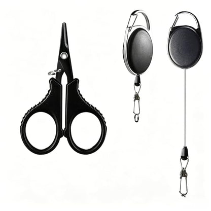 Special Fishing Scissors for Cutting PE Braided Line, Nylon & Fluorocarbon Lines - With Retractable Buckle, Stainless Steel (Black) - color: Black