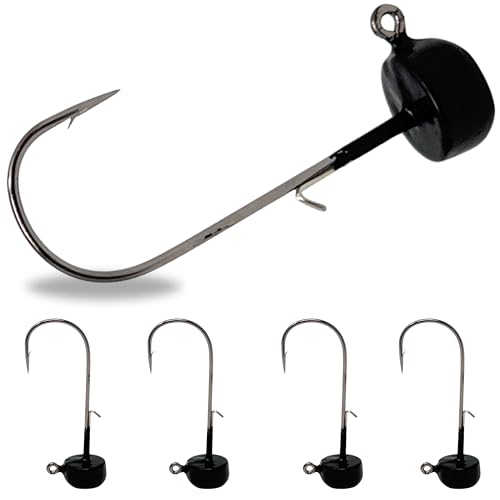 Reaction Tackle Tungsten Mushroom Head Jig Heads, Ned Rig Shroom Jigs for Finesse Bass Fishing, Stand Up Bait with Weedless and EWG Hook Options (5-Pack) - color: Black, size: 1/10 Oz