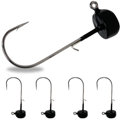Reaction Tackle Tungsten Mushroom Head Jig Heads, Ned Rig Shroom Jigs for Finesse Bass Fishing, Stand Up Bait with Weedless and EWG Hook Options (5-Pack) - color: Black, size: 1/10 Oz
