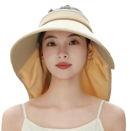 Sun Visor Hats for Women Wide Brim UPF 50+ UV Sun Protection Visor Hats Casual Adjustable Roll up Summer Beach Caps - color: B-khaki