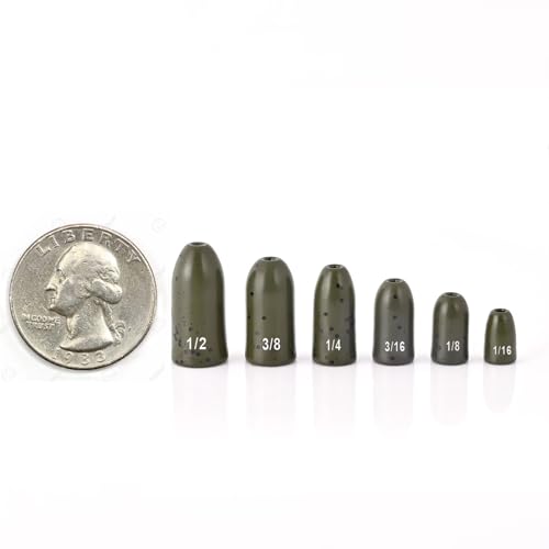 12 Pack Tungsten Bullet Fishing Weights, Insert Free Worm Sinkers, 1/8 3/16 1/4 3/8 1/2 oz - color: No Chip Black, size: 1/4 oz - 5pcs