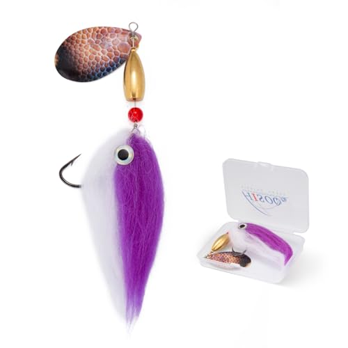 Pike Musky Walleye Fishing Lure Spinnerbait with Feathered Hooks Rooster Tail Fishing Lures Spoon Lures Baits with Tackle Box - color: Style B-Purple