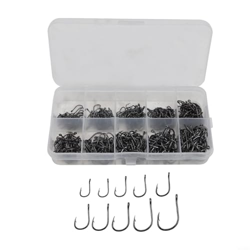 High Carbon Steel Fishing Hooks Set, Assorted Sizes Fly Fishing Hook Kit with Plastic Box, Barbed Terminal Tackle for Freshwater Saltwater Angling, 100 or 500 Pieces(500 per box) - size: 500 per box