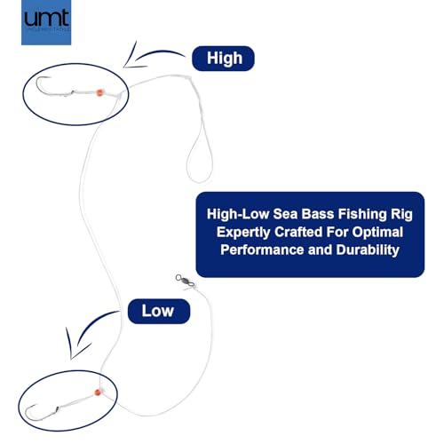 Sea Bass Hi/Lo Saltwater Fishing Rigs 1, 5 &10 Pack Bulk Options - Uncle Mo’s Tackle – Mustad Size 3/0 Bait Hook, 60lb Heavy Duty, 80lb Swivel & Sinker Loop, Hand Tied - for Fluke Porgy Snapper Croaker Sea Trout Tautog Spot Pompano - size: 5 Pack