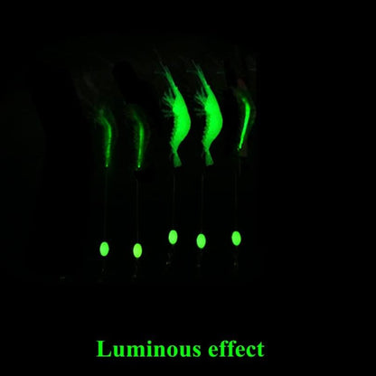 5pcs Soft Luminous Shrimp Lure Set, 5 Colors Shrimp Bait with Hooks and Beads - Fishing Tackles for Freshwater and Saltwater Bass, Trout, Catfish, Salmon