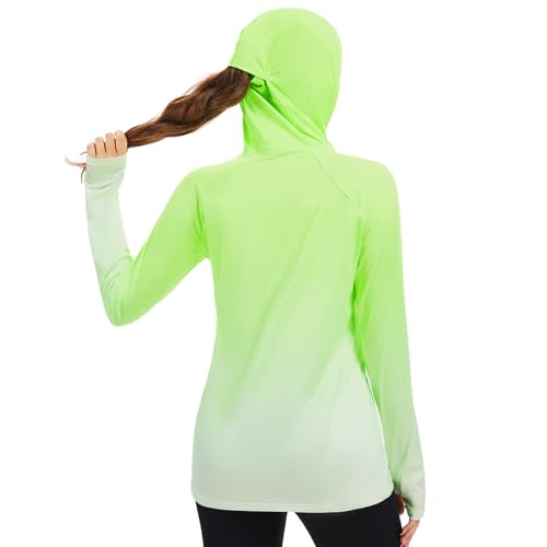 BASSDASH Women's Fishing Hoodie Shirt with Face Mask Thumb Holes UPF 50+ FS23W - color: Fluorescent Green Spot Gradient, size: Medium