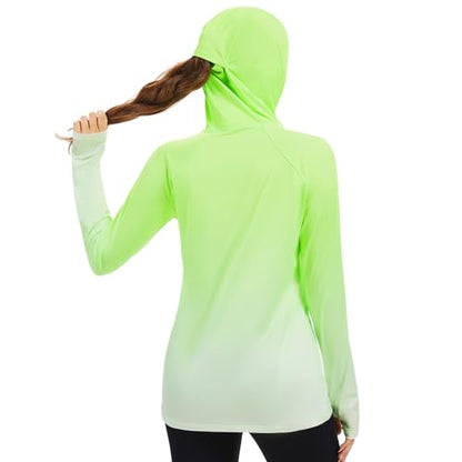 BASSDASH Women's Fishing Hoodie Shirt with Face Mask Thumb Holes UPF 50+ FS23W - color: Fluorescent Green Spot Gradient, size: Medium