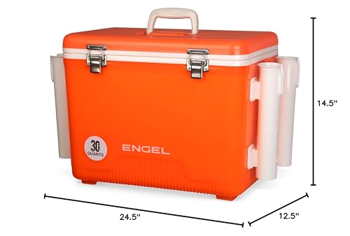 Engel UC30 Leak-Proof, Air Tight, Fishing Drybox Cooler with Built-in Fishing Rod Holders, Also Makes The Perfect Hard Shell Lunchbox for Men and Women - color: Hi Viz Orange