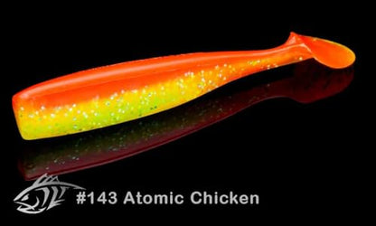 Lunker City Fishing Shaker 3.25" Swimbait Soft Plastic Bass Walleye Lure Saltwater Swimming Tail Action Pike Swim Bait, 7 Per Bag, Made in The USA - color: 143 Atomic Chicken
