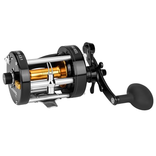 KastKing Rover Round Baitcasting Fishing Reel, Perfect Conventional Reel for Catfish, Salmon/Steelhead, Striper Bass and Inshore Saltwater Fishing Reel, Reinforced Metal Body - color: Black, size: 40 Left Hand