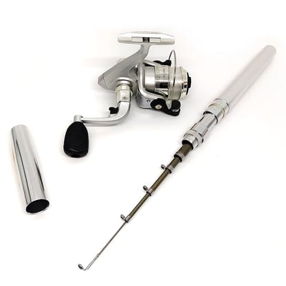 Compact Pocket Telescopic 38inch Mini Pen Fishing Rod Spinning Reel Combos Pen Folded Fishing Pole Spinning Wheel Gift for River, Lake, Reservoir, Ice Fishing and So On - color: Silvery
