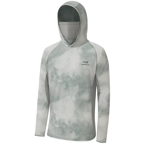 BASSDASH UPF 50+ Men’s Fishing Hoodie Shirts with Mask Camo UV Long Sleeve Moisture Wicking FS53M - color: Ash Grey Mist, size: 4X-Large
