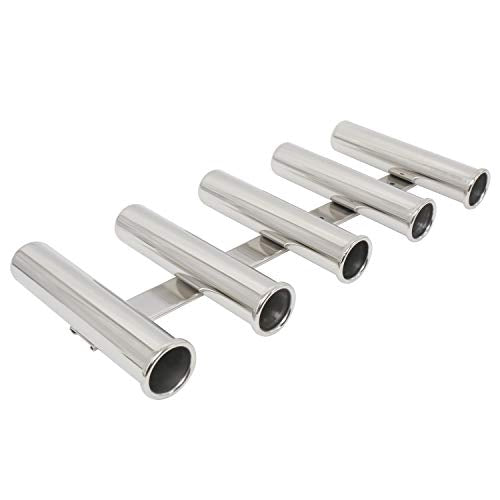 Amarine Made 5 Tube Stainless Steel Fishing Rod Rack Mirror Finish 316 Stainless Steel 5 Rod Rack