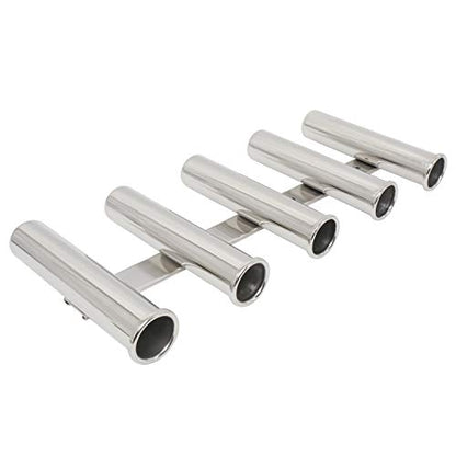 Amarine Made 5 Tube Stainless Steel Fishing Rod Rack Mirror Finish 316 Stainless Steel 5 Rod Rack
