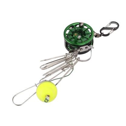 plplaaoo Portable Live Fish Lock Buckle Stainless Steel Telescopic Fish Stringer Clip with 8 Detachable Snaps 6M Lanyard for Fishing Enthusiasts Green