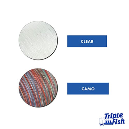 Triple Fish Monofilament Fishing Leader - Clear, Camo Strong Tough Leader Material for Big Game Fishing, Up to 400lb Test - color: Camo, style: 25 Lb Test, 0.50 Mm Dia, 50 Yd