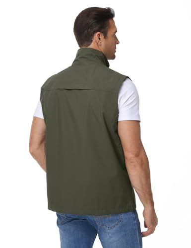 Eisctnd Mens Lightweight Quick Dry Vest Sleeveless Outdwear Utility Jacket | Utility Sleeveless Vest with Multi Pockets, Outerwear Hiking Fishing Photography Camping Travel Outdoor - color: Armygreen, size: X-Large