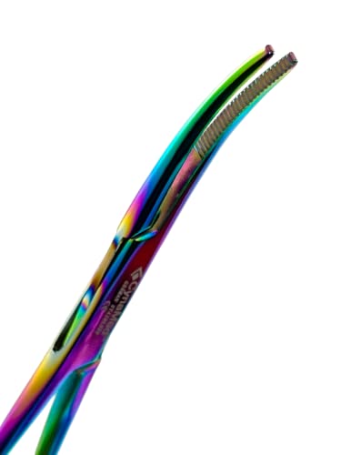 Premium Hemostat Forceps Set 5.5 Inch – Stainless Steel Straight & Curved Hemostat Pliers for Piercing, Fishing, Jewelry Making, Craft & Multi-Purpose Use Multi Rainbow Titanium Coated