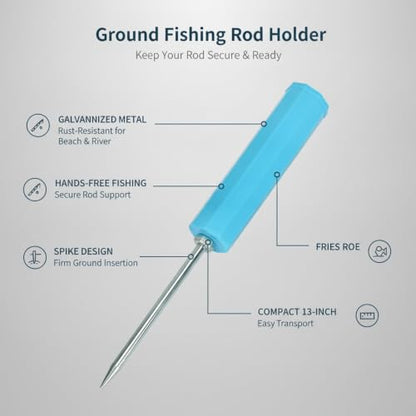 Ground Fishing Rod Holder, Galvanized Metal Spike for Beach and Riverbank, Support for Surf Casting (1 PC) - color: Blue